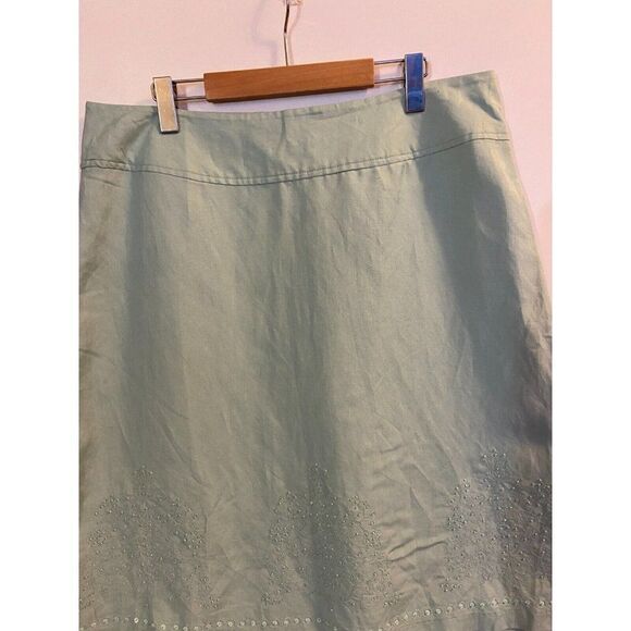 Reitmans Women's Green Teal Linen Blend Skirt Beaded Hem Size 15 - Picture 4 of 9